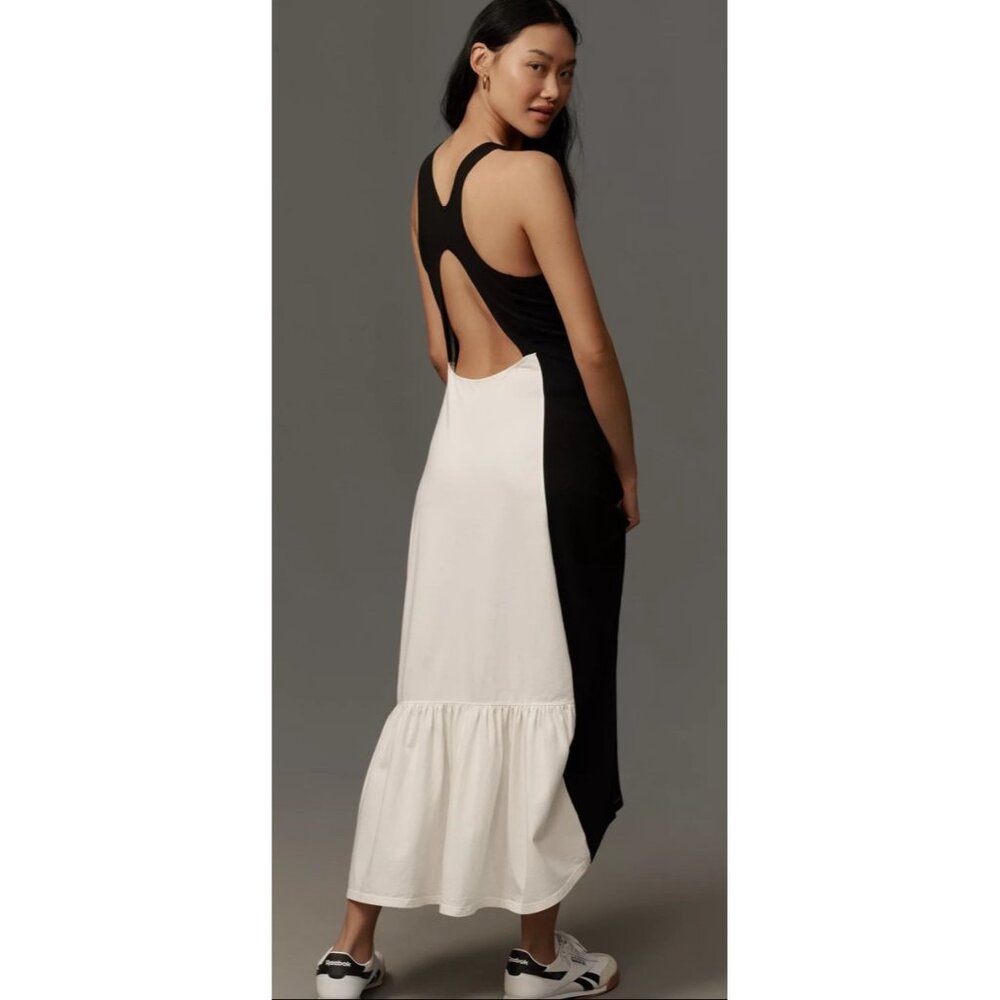 Anthropologie Daily Practice Sz L  Colorblock Racer Black N White Midi Dress